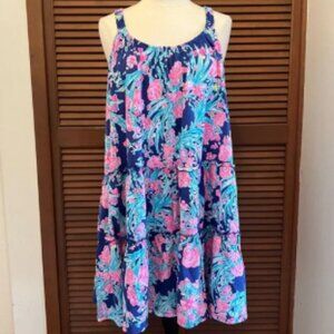 Lilly Pulitzer Loro dress XXL Pink and Blue Floral tiered swing Dress NWT